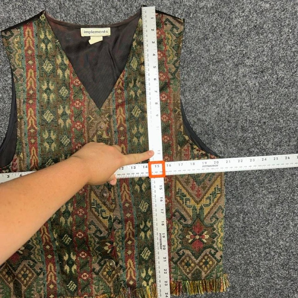 Vintage Implements Tapestry Vest Medium Multi Kilim Boho Fringe Whimsygoth - Picture 4 of 5